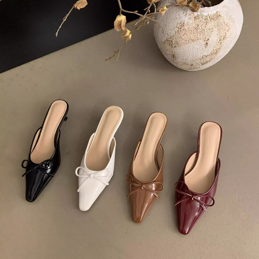 Toe Stiletto Pointed Bow Mules Heel