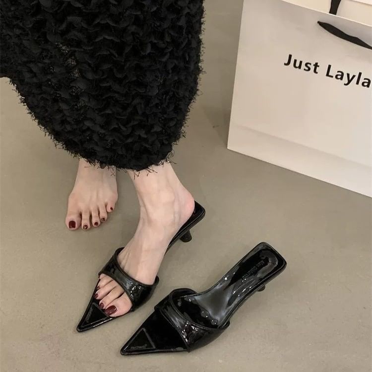 Pointed Heel High Toe Slide Sandals