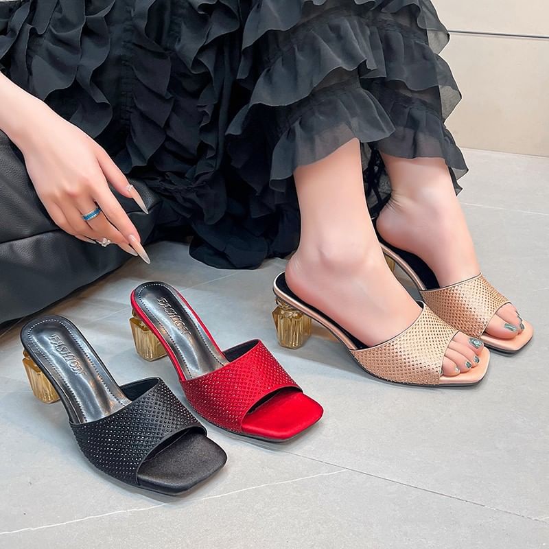 Block Heel Plain Sandals Slide