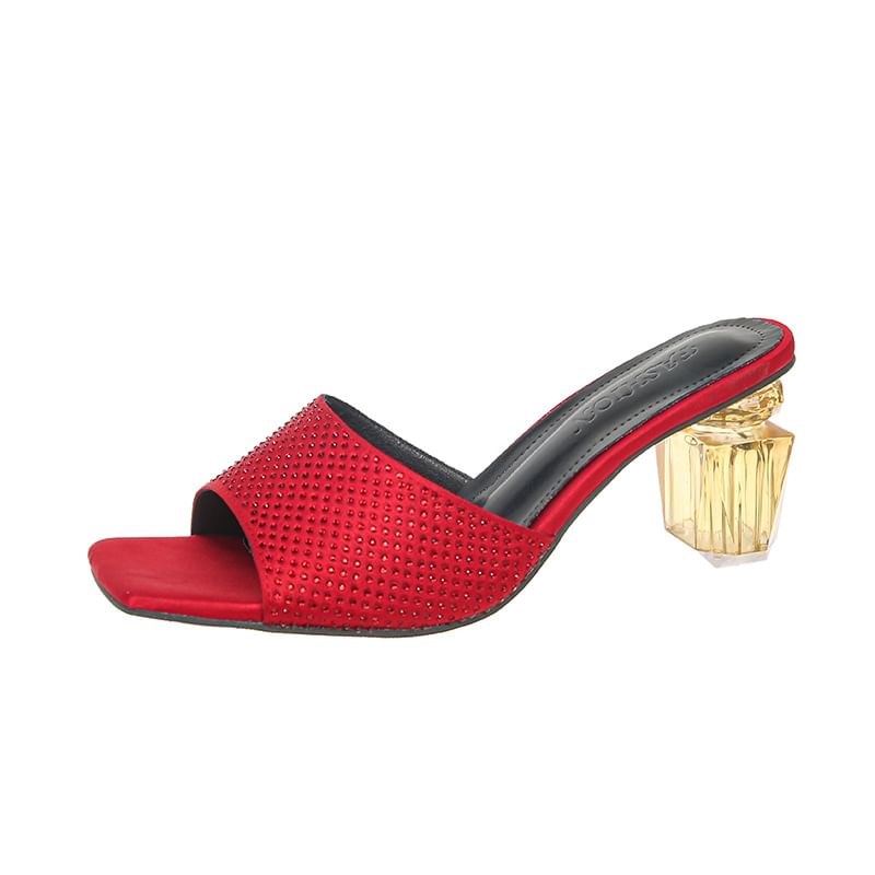 Block Heel Plain Sandals Slide