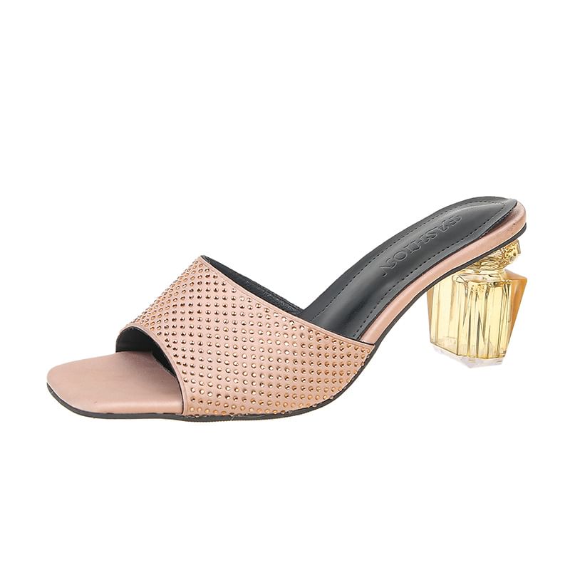Block Heel Plain Slide Sandals