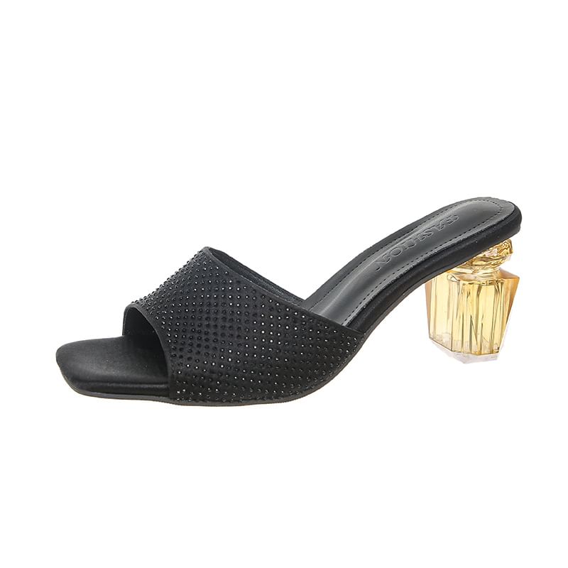Block Heel Plain Sandals Slide