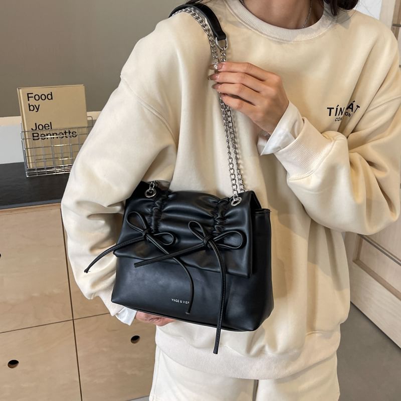 Shoulder Chain Strap Bow Bag Leather Faux