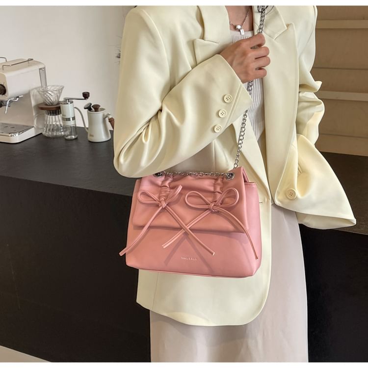 Shoulder Chain Strap Bow Bag Leather Faux