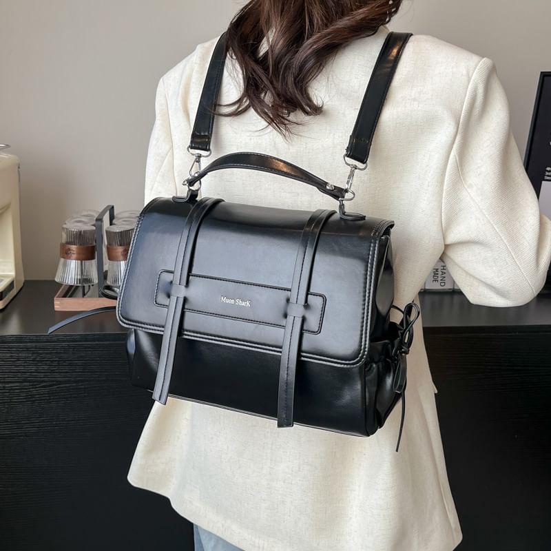 Backpack Lettering Leather Faux