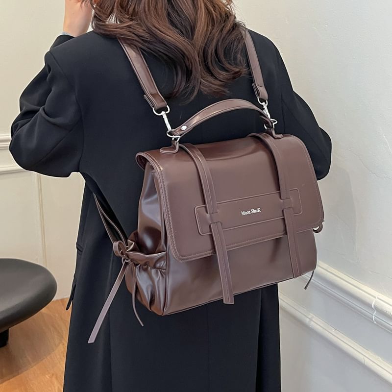 Backpack Lettering Leather Faux