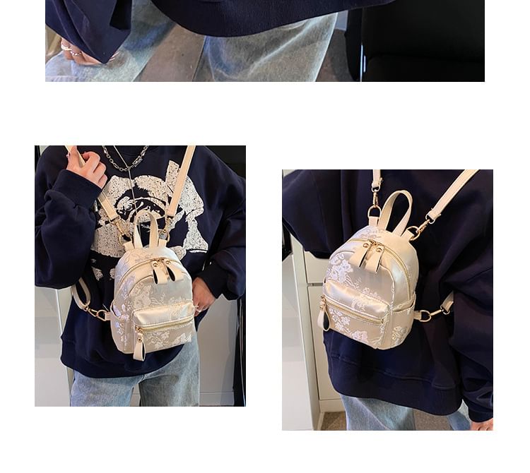 Multi-Pocket Backpack Embroidered Flower