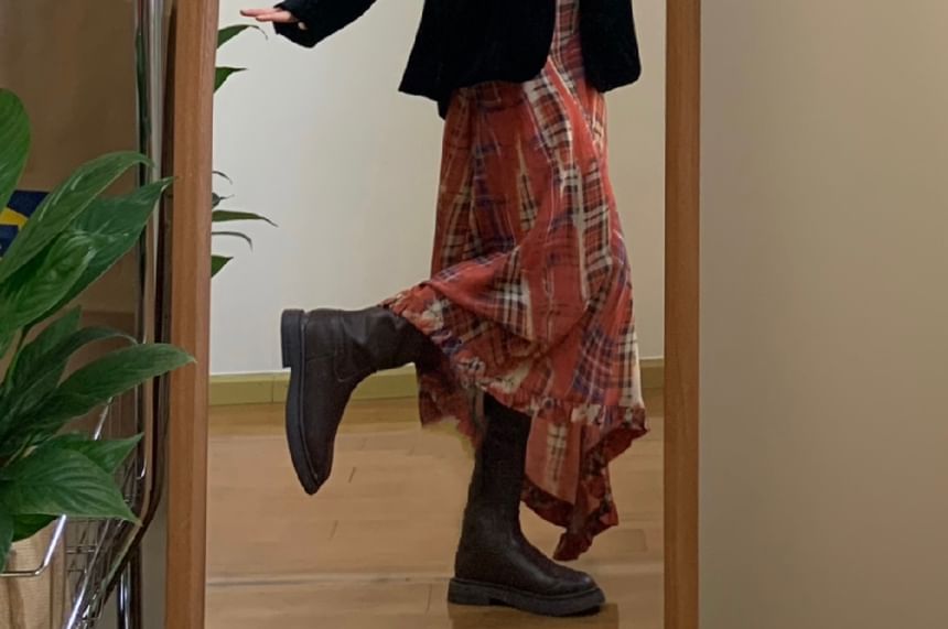 Plaid Asymmetrical Maxi Sundress with Spaghetti Straps