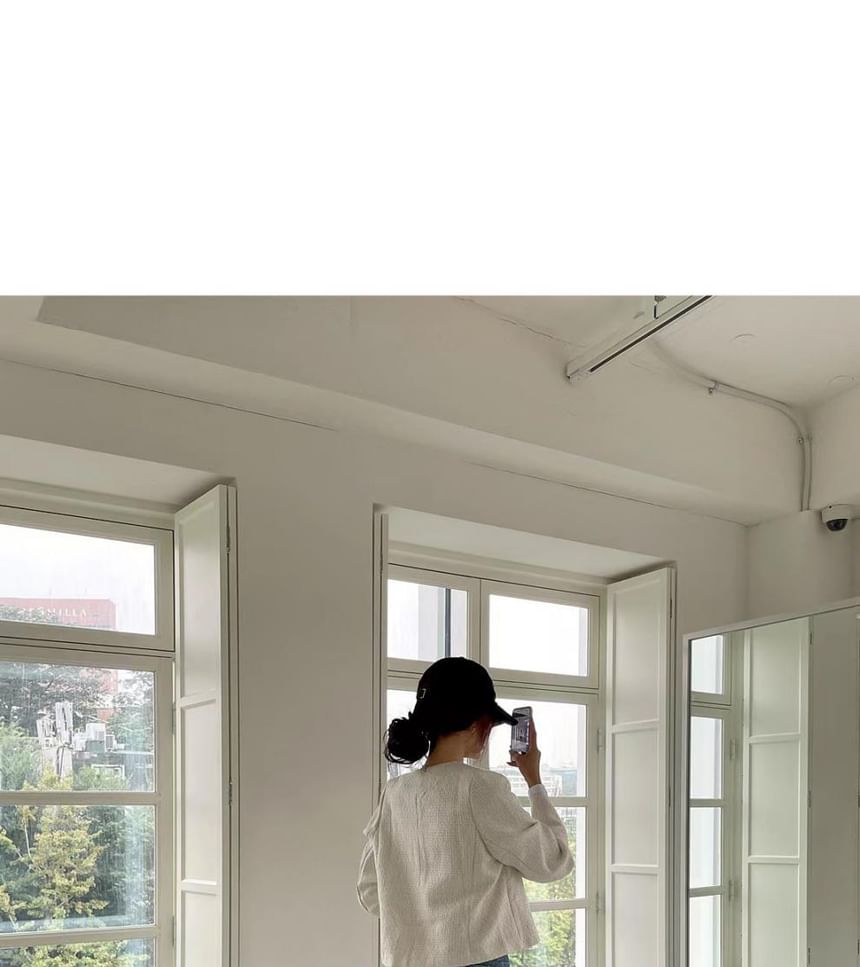 Round Neck Plain Tweed Button Jacket