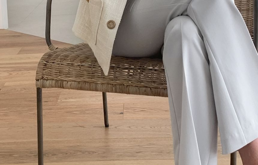 Round Neck Pocket Tweed Button Jacket