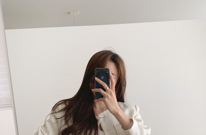 Round Neck Pocket Tweed Button Jacket