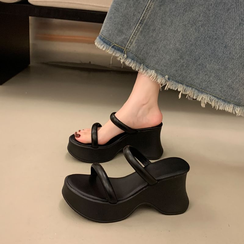 Platform Wedge Heel Slide Sandals