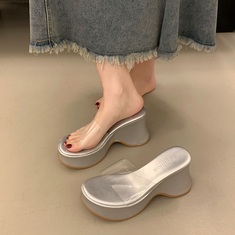 PVC Sandals Wedge Platform Slide Panel Heel