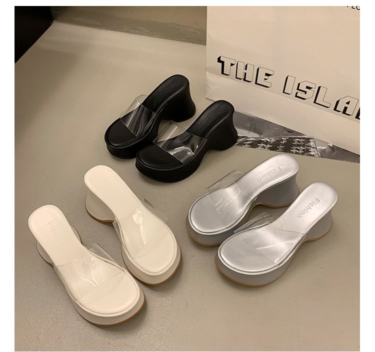 PVC Sandals Wedge Platform Slide Panel Heel
