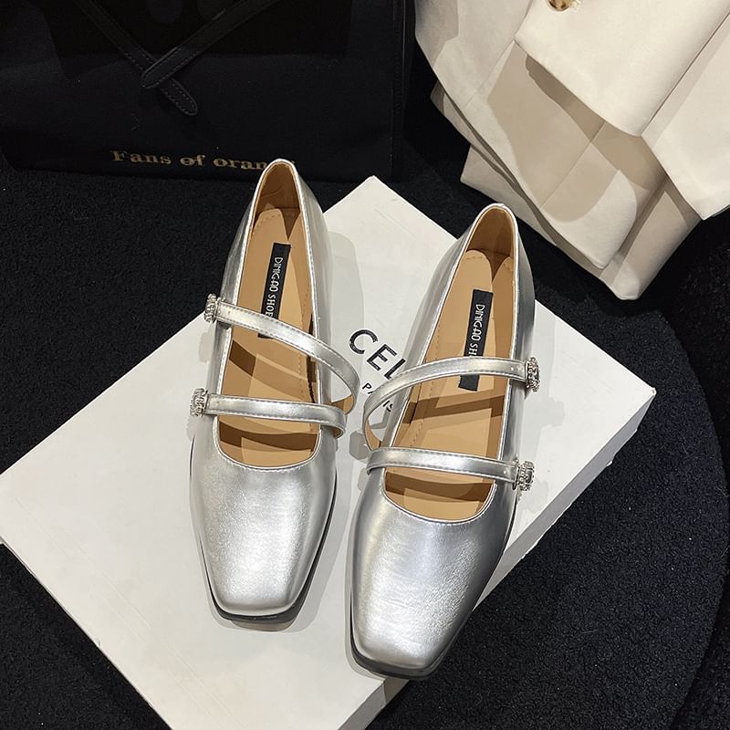 Strap Double Low Heel Square-Toe Sandals