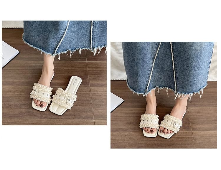 Tasseled Square-Toe Sandals Slide Buckled