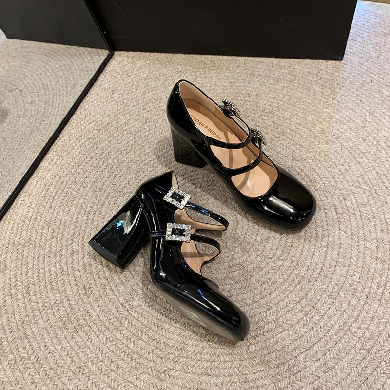 Mary Rhinestone Shoes Strap Buckled Jane Double