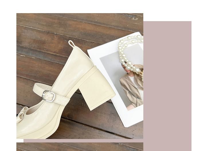 Jane Mary Block Heel Shoes Bow