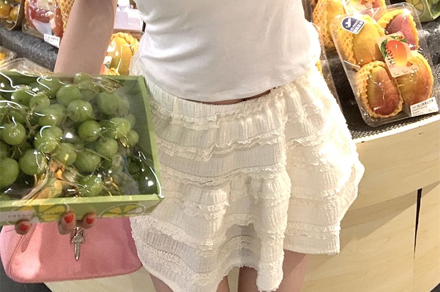 Crop Cartoon Trim Lace Top Cami Print