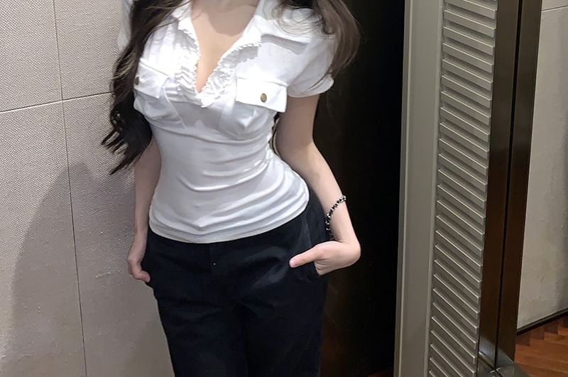 Short-Sleeve Slim Collar Fit Plain Tee