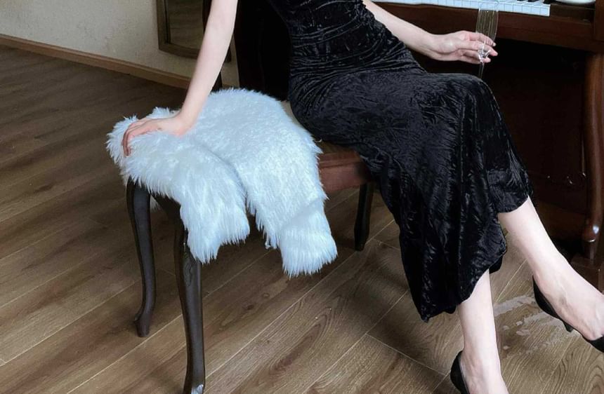 Velvet Midi Mermaid Dress with Sash and Spaghetti Straps