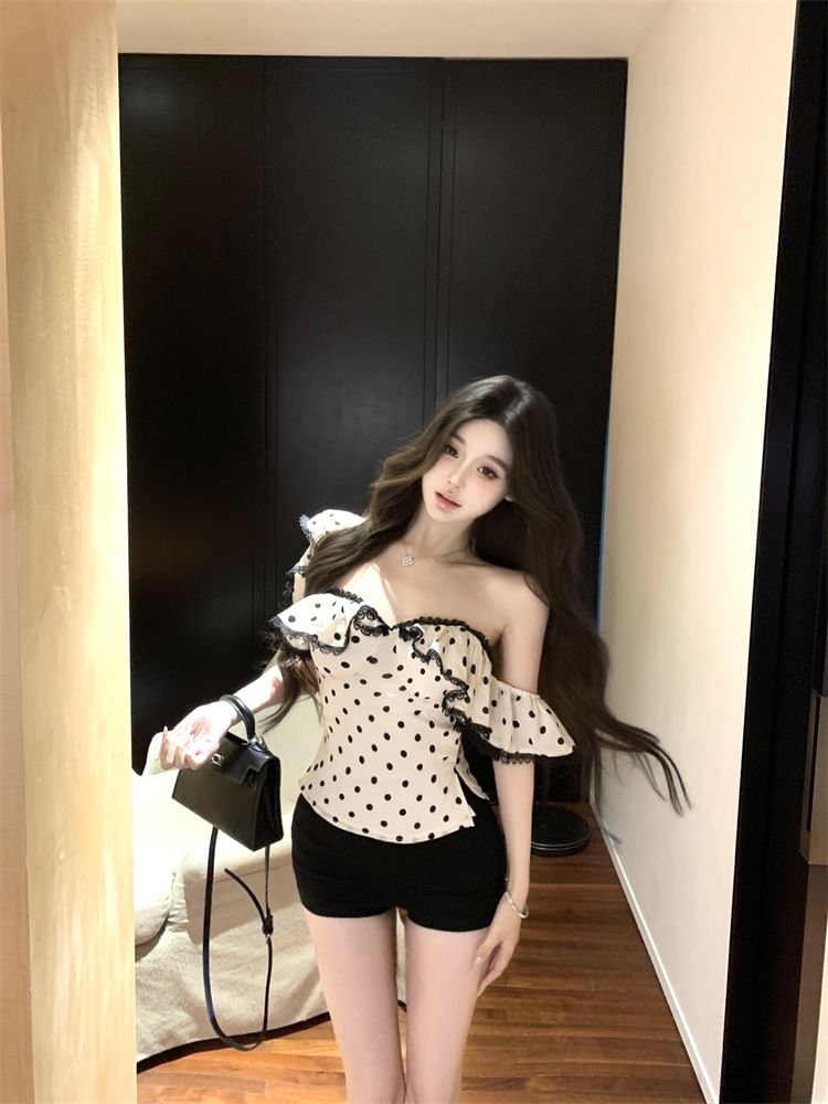 Dotted Fit Maxi Top / Sheath Tank Trim Cap-Sleeve Ruffle Slim Lace Dress