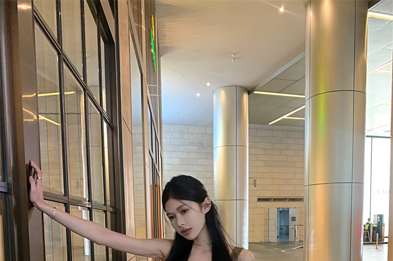 Neck Frayed Tank Jacquard Asymmetrical Peplum Top Scoop