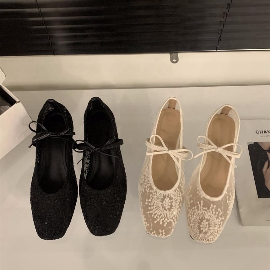 Shoes Bow Mary Flat Mesh Jane