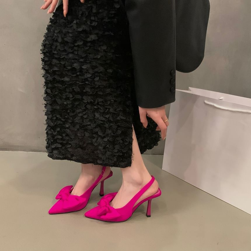 Heel Bow Stiletto Pumps Slingback