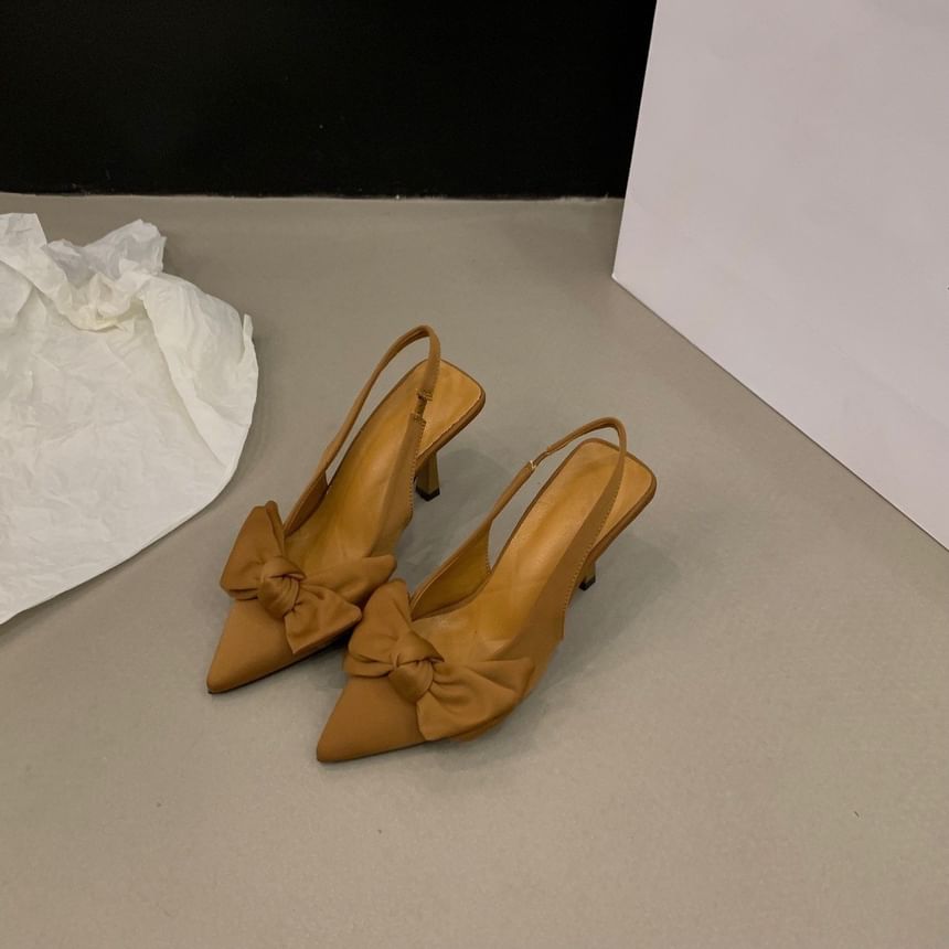 Heel Bow Stiletto Pumps Slingback