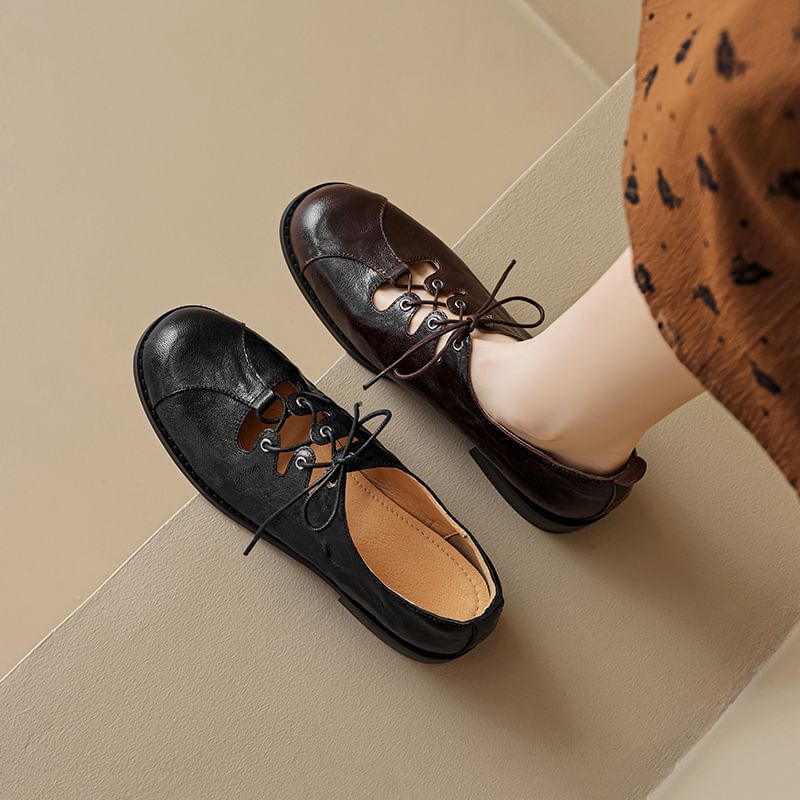 Faux Oxford Cutout Shoes Leather Lace-Up