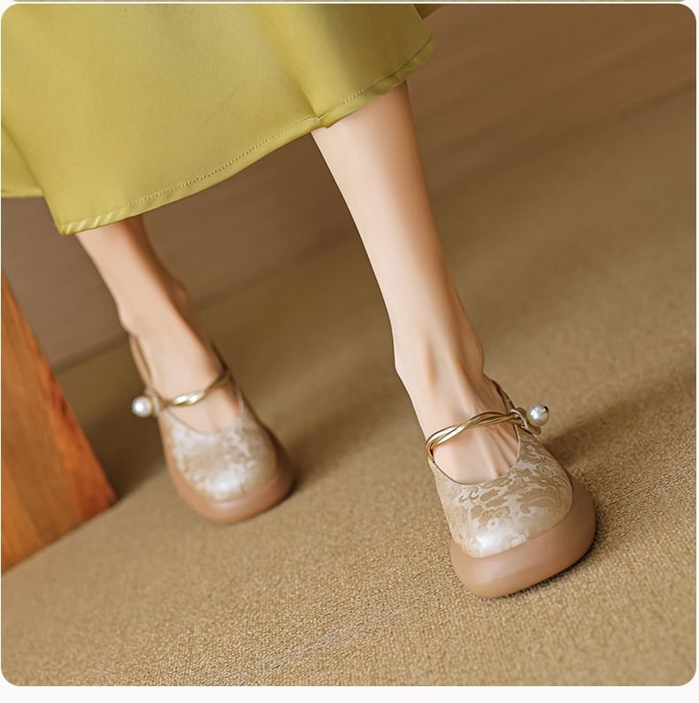 Mary Jane Chunky Heel Mules Floral Platform