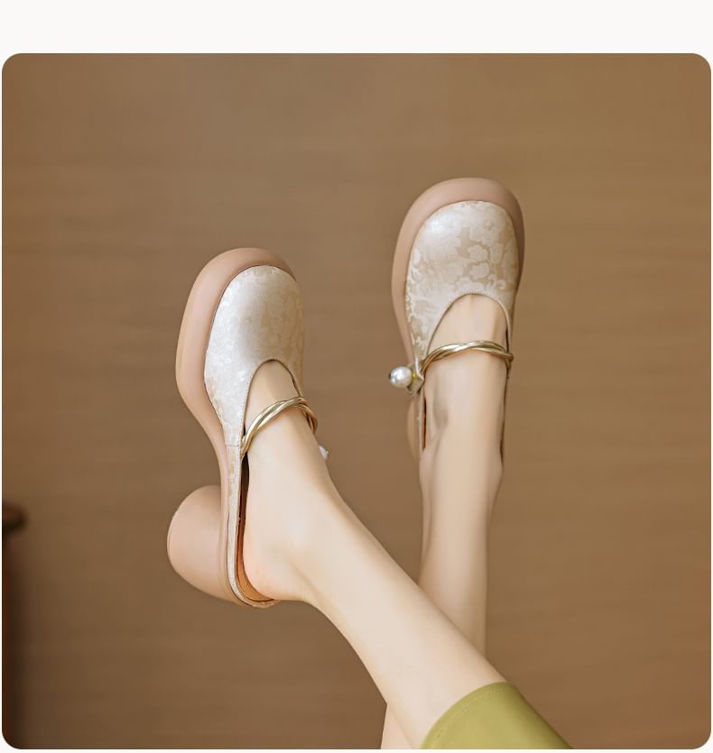 Mary Jane Chunky Heel Mules Floral Platform