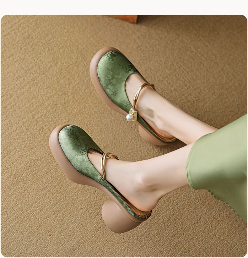 Mary Jane Chunky Heel Mules Floral Platform