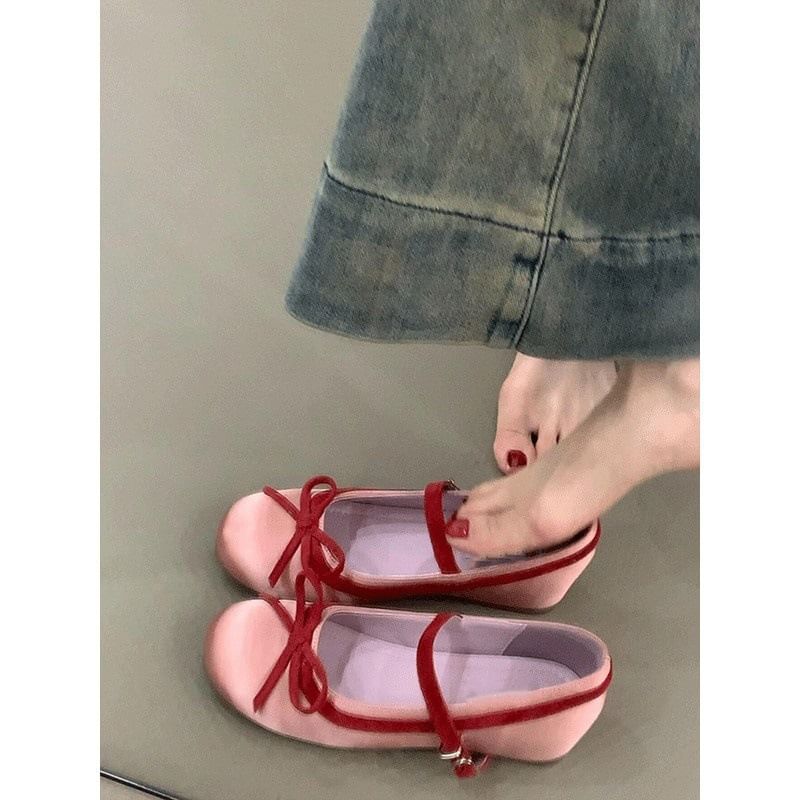 Two Mary Tone Jane Wedge Hidden Heel Bow Shoes