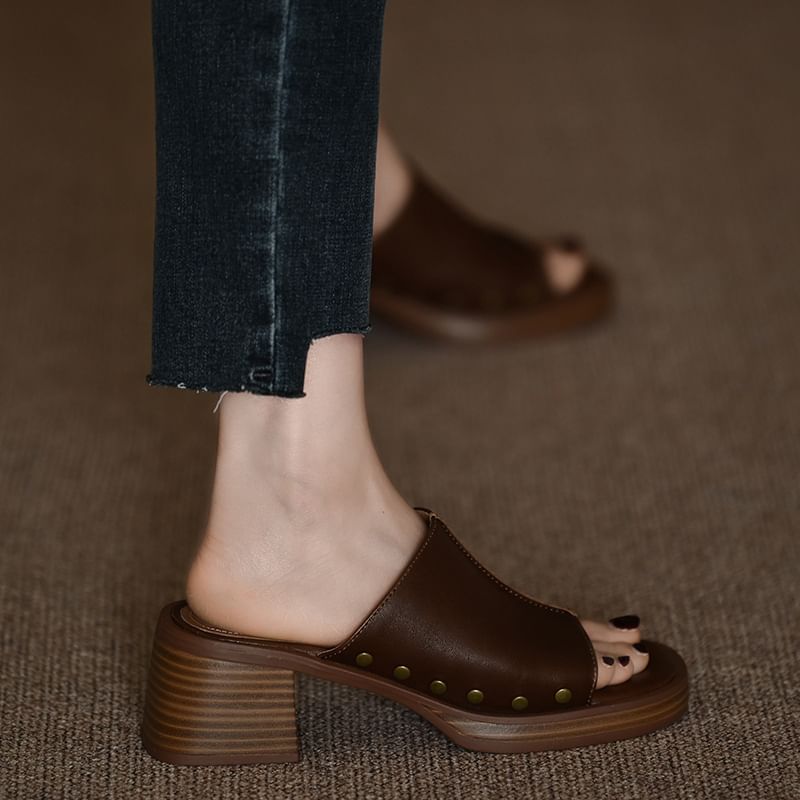 Chunky Slide Studded Sandals Heel