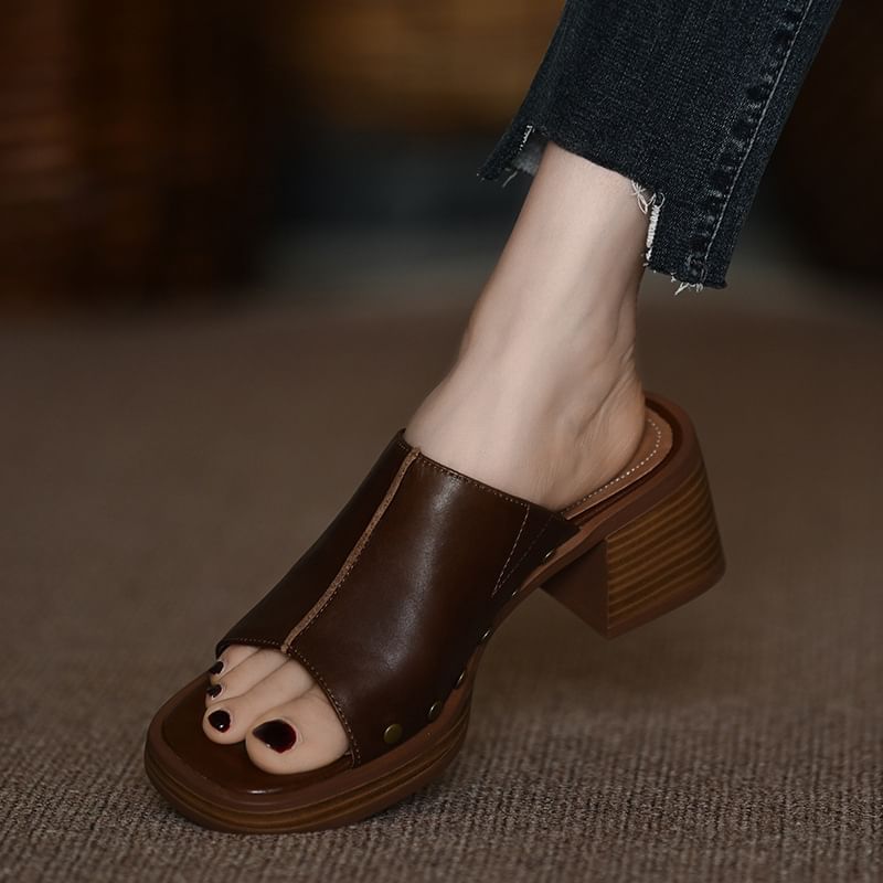 Chunky Slide Studded Sandals Heel