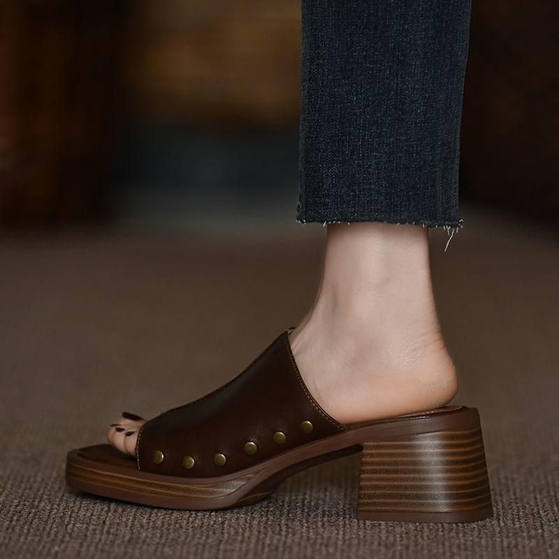 Chunky Slide Studded Sandals Heel