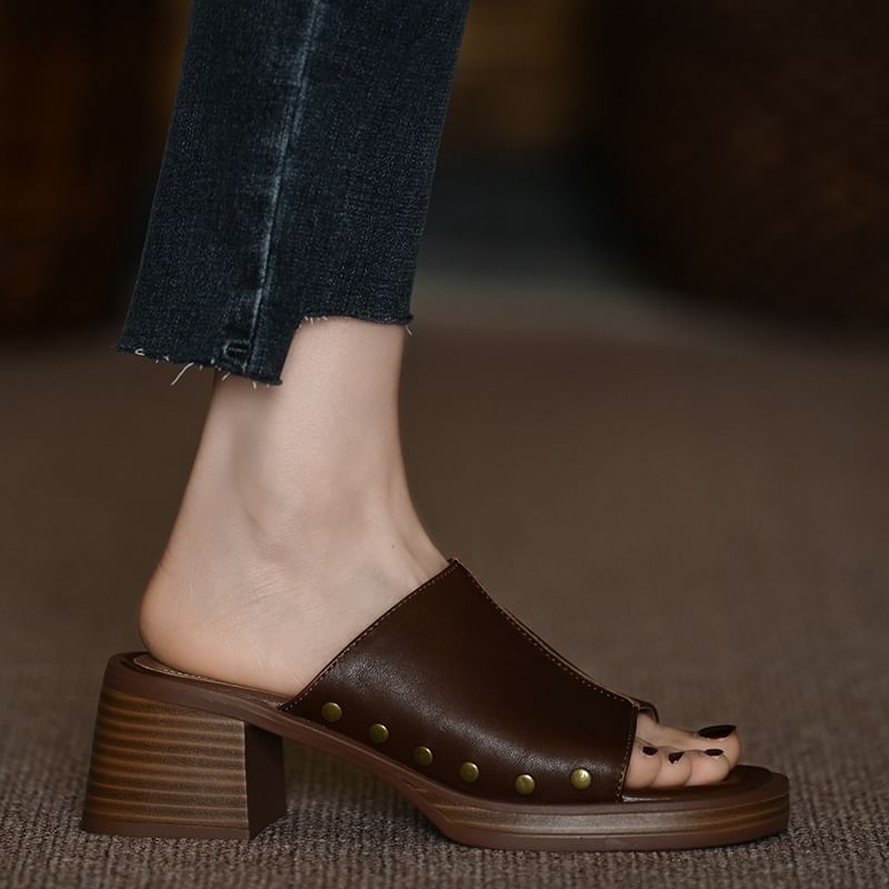 Chunky Slide Studded Sandals Heel