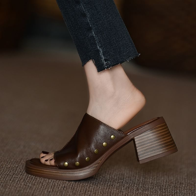 Chunky Slide Studded Sandals Heel