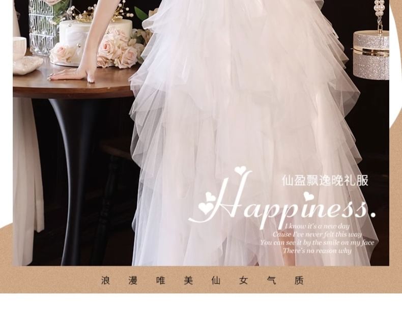 Fluffy Gown Asymmetrical Mesh A-Line Strapless Evening