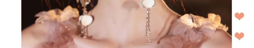 Wide Glitter A-Line Gown Floral Strap Evening