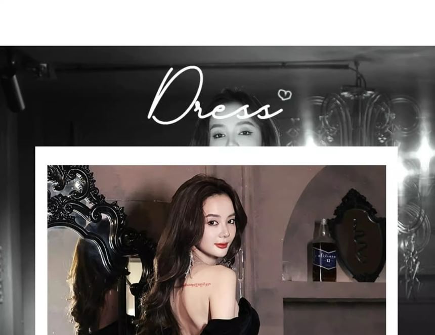 Panel Gown Evening Velvet Off-Shoulder Sequined Tasseled A-Line