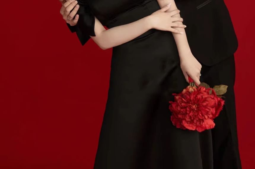 A-Line Gown Puff-Sleeve Off-Shoulder Bow Evening