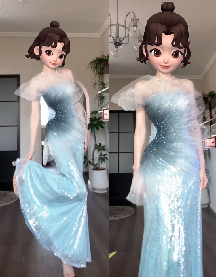 Shoulder Gown Evening Sequined Mermaid Ombre One