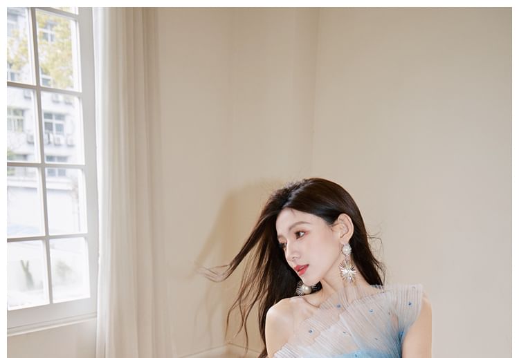 Shoulder Gown Evening Sequined Mermaid Ombre One