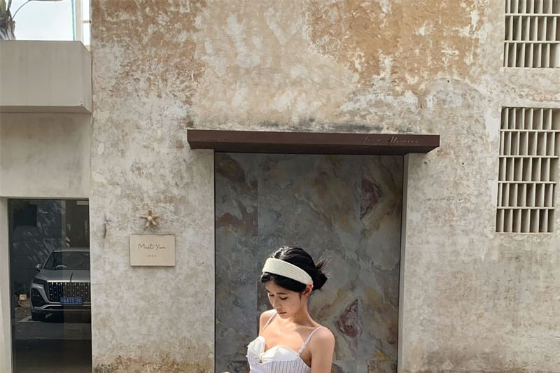 A-Line Neckline Waist Top Crop Cutout Mock High Sweetheart / Striped Skirt Two-Piece Maxi Camisole