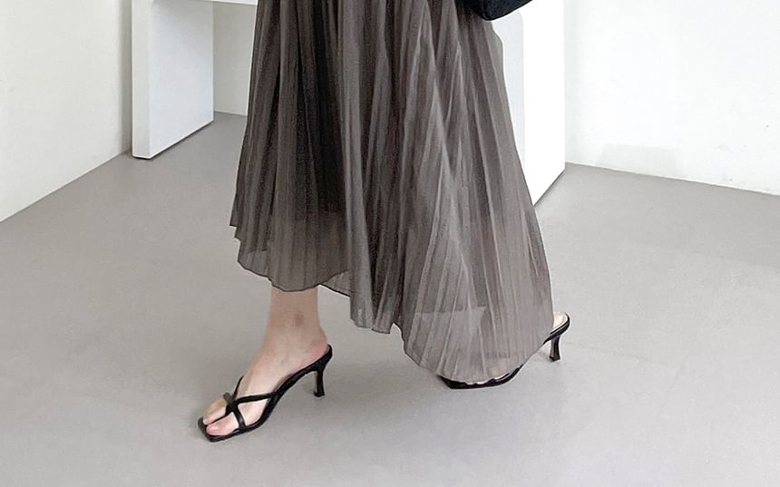 Maxi A-Line Dress with Thin Straps and Pleated Waist