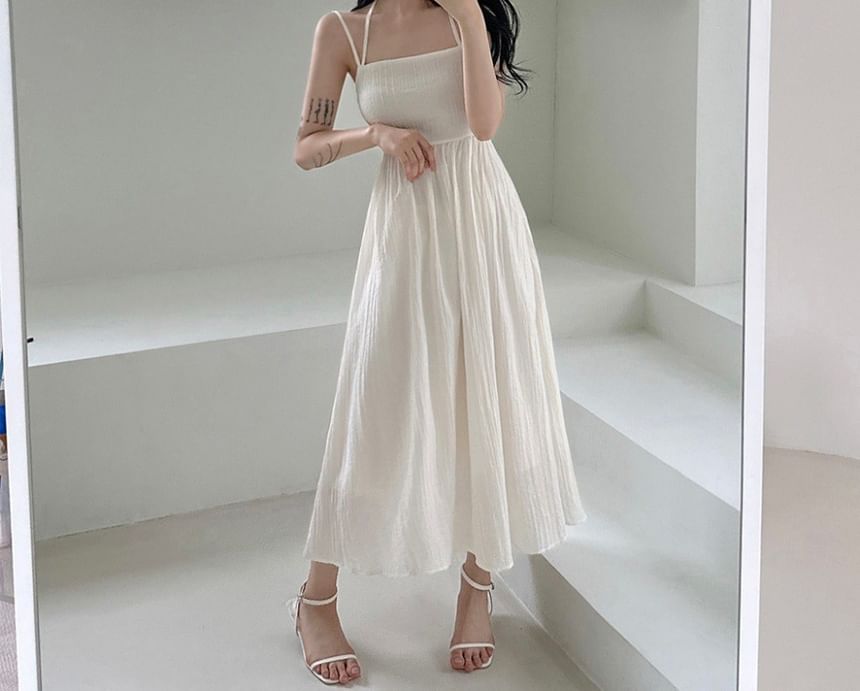 Cutout Midi A-Line Dress with Thin Straps
