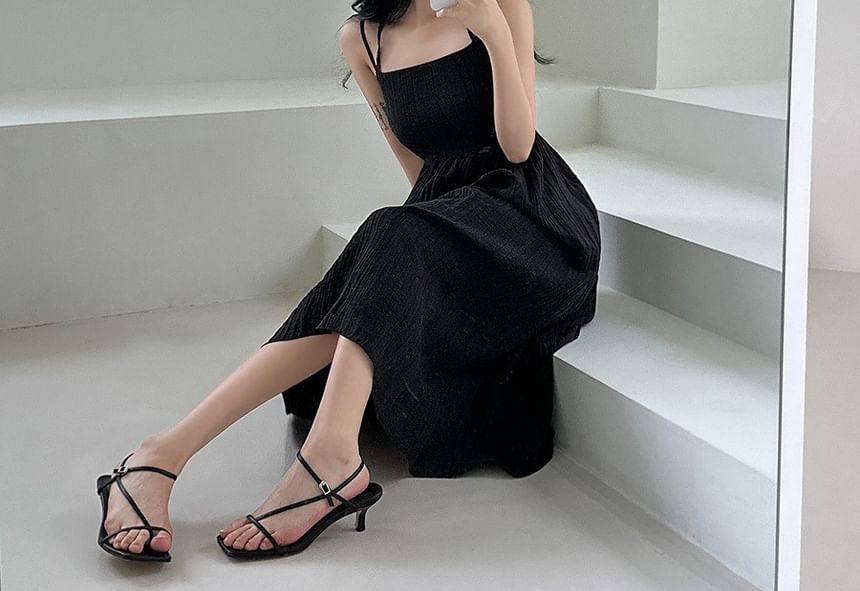 Cutout Midi A-Line Dress with Thin Straps